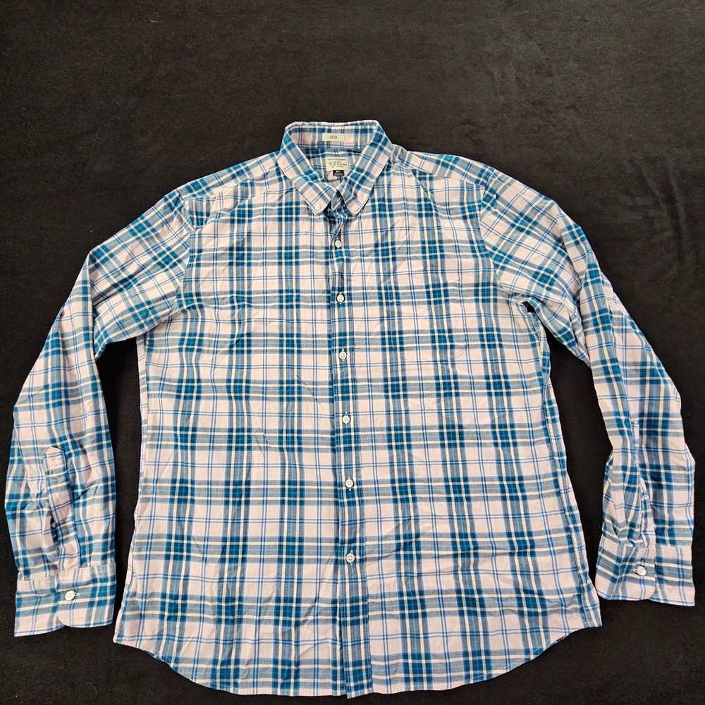 J.CREW Pink Blue Plaid Long Sleeve Cotton Blend Slim Fit Button-Up Shirt Mens XL